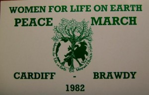 A postcard that was associated with a march to the Greenham Common Peace Camp, from Cardiff