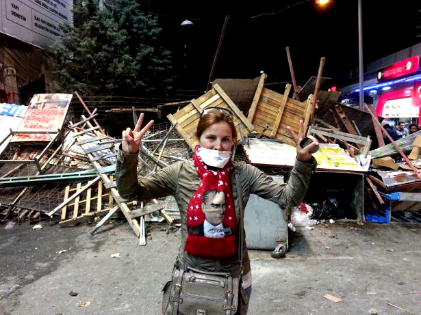Woman at the barricades in Taksim Square, Istanbul. (Twitter/Justin Wedes)