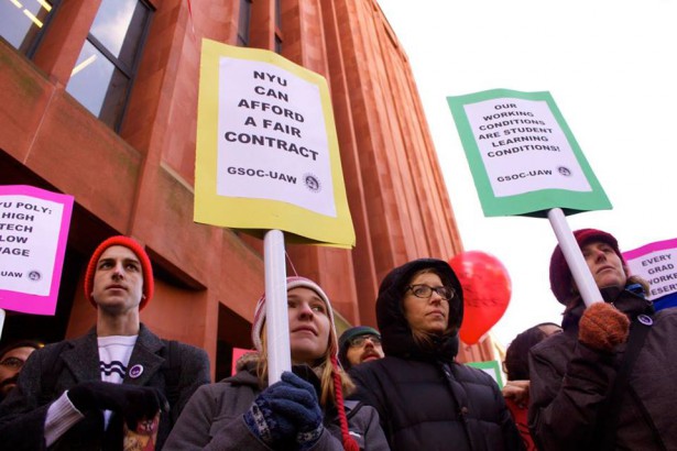 NYU graduate students rally for a fair contract on November 21, 2014. (Facebook / NYU AWDU)