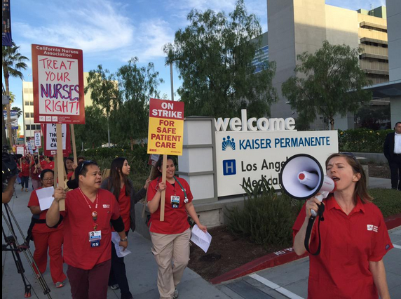 Nurses begin a two-day walk-out at Kaiser Permanente's Los Angeles Medical Center. (Twitter / California Nurses)