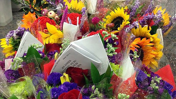 Bouquets of flowers sent to the Department of Homeland Security as part of #FlowerCampaign. (Immigration Voices)