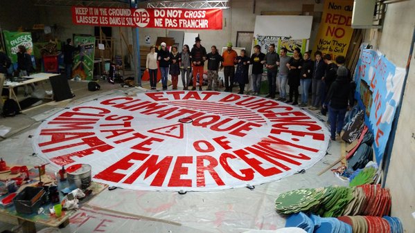 One of the large props being made for the climate actions at the Jardine D'Alice art build convergence center in Paris. (Twiiter/@350France)
