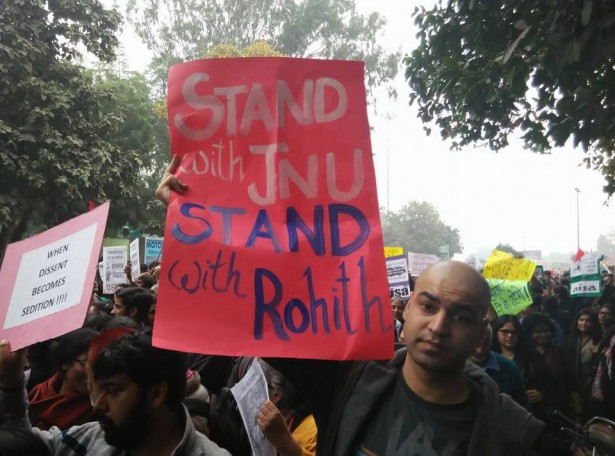 Students march in support of JNU on Feb. 18. (Facebook/Stand With JNU)