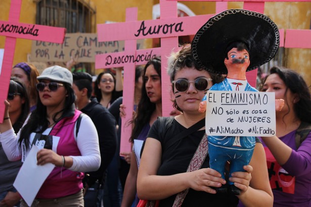 Women marching against sxisim and femicide in Puebla, Mexico on Sunday. (WNV / Ryan Mallett-Outtrim)