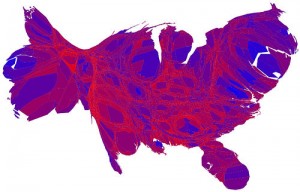Map of the 2004 United States presidential election with the spatial distortion reflecting the population sizes of different counties and the relative contribution of electoral college votes. (Flickr/M.E.J. Newman)