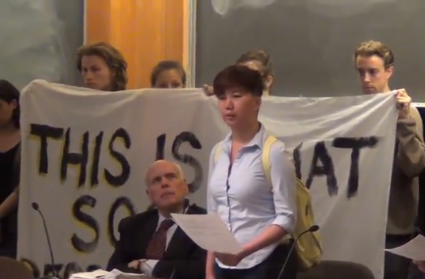 Students at Swarthmore College confronted the Board of Managers earlier this month to address a number of student concerns. (Swarthmore Mountain Justice)