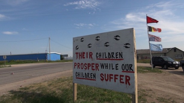 A sign outside Camp Zero Tolerance on the Pine Ridge Indian Reservation. (WNV / Suree Towfighnia)