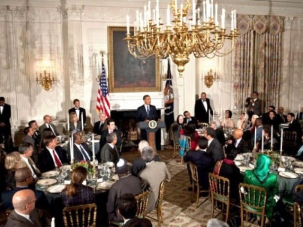 US President Barack Obama speaks at an Iftar meal, the breaking of the Ramadan fast, at the White House in Washington. (AFP)