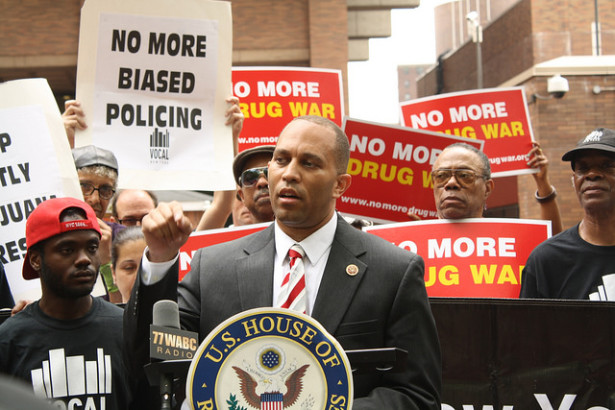 U.S. Congressman Hakeem Jeffries spoke at a rally in May against continuing low-level, racially biased marijuana arrests in New York City. (Flickr / VOCAL-NY)