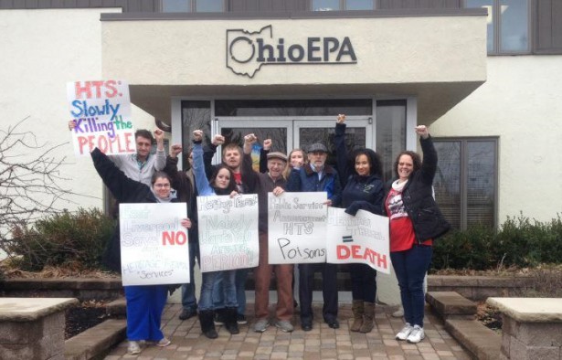 Residents of East Liverpool, Ohio, protest Heritage Thermal Services at the Ohio EPA office. (Twitter/Cure Ohio)