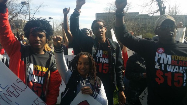 Black Youth Project 100 supported the most recent Fight for $15 day of action in Chicago on April 15. (Twitter/BYP 100)