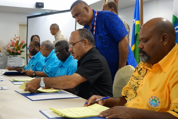 Melanesian leaders sign the 20th Leaders Summit Communiqué in Honiara confirming ULMWP as observers and Indonesia as an Associate Member on June 26. (WNV/ Pasifika collection)