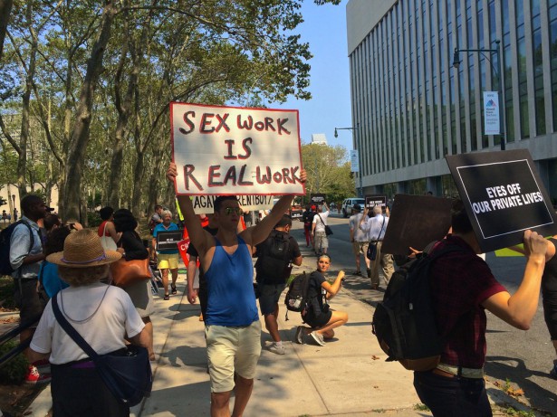 A protest in front of U.S. District Court for the Eastern District in downtown Brooklyn  for the legalization of sex work. (WNV/Ashoka Jegroo)