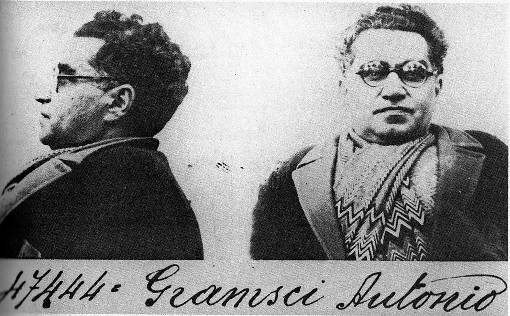 Mugshots of Antonio Gramsci looking at the camera and another from the side