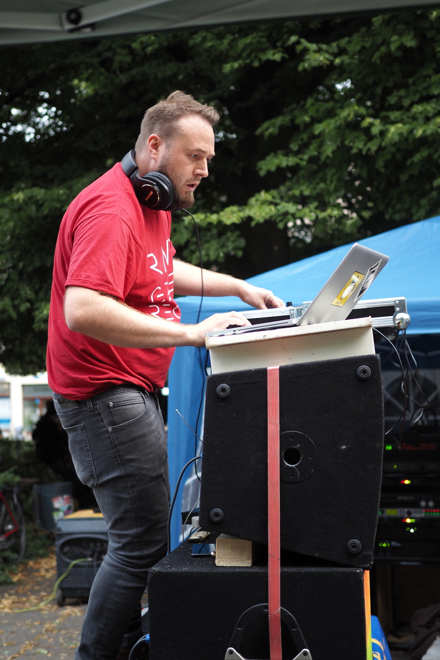 Maik Blessau, aka DJ Marmuto, playing at the rave.