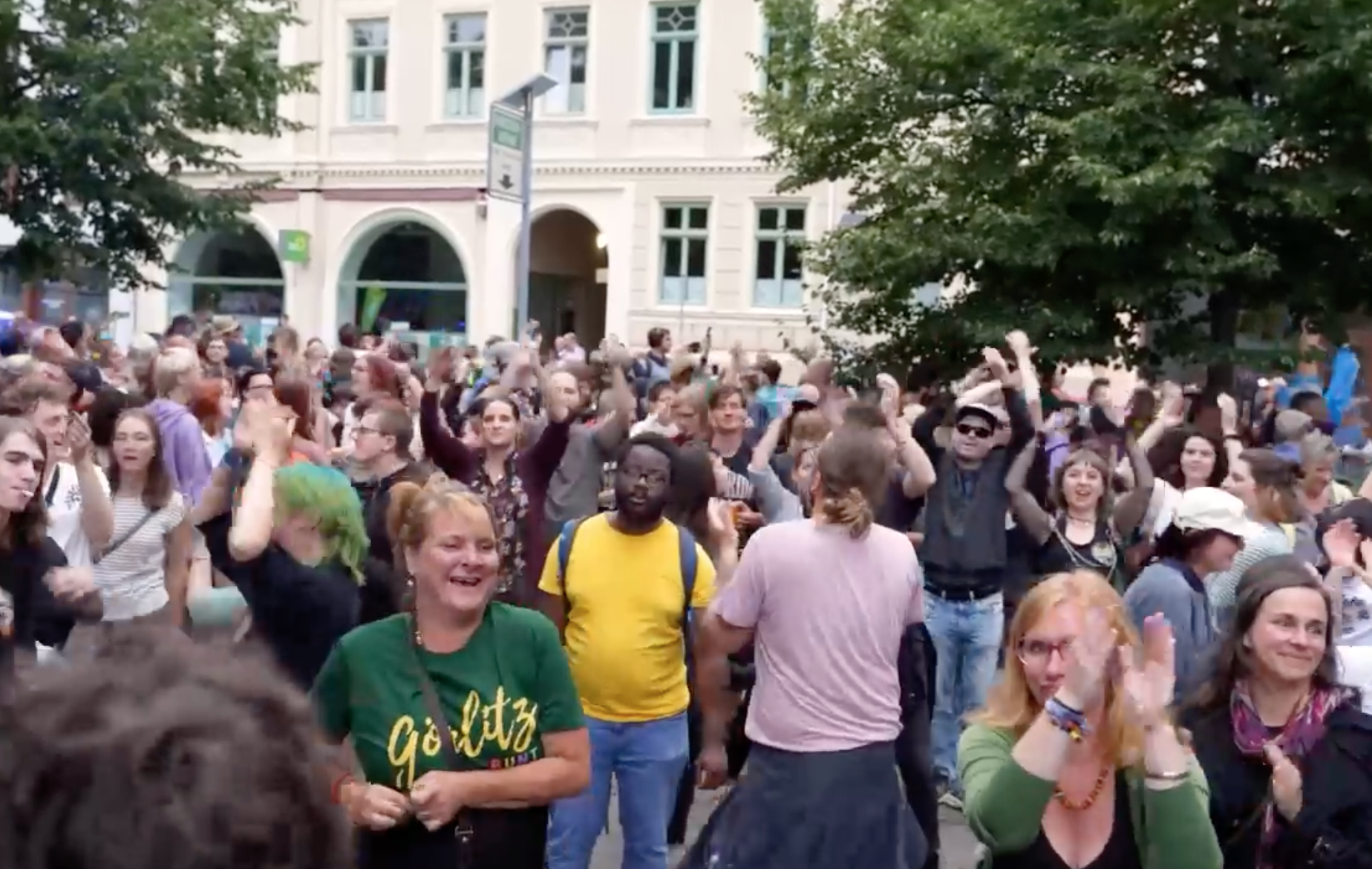 People dancing at the rave against the far-right in Görlitz in July.