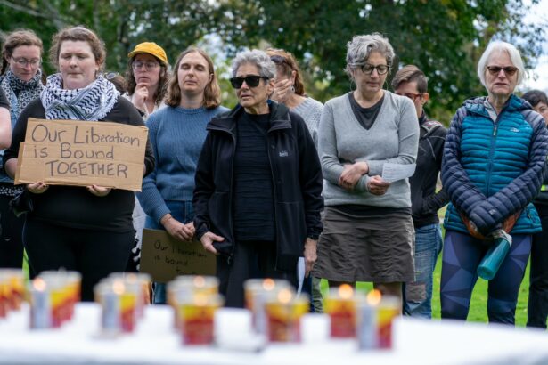 If Not Now members in Boston held a a Mourner’s Kaddish to grieve the Palestinians and Israelis killed