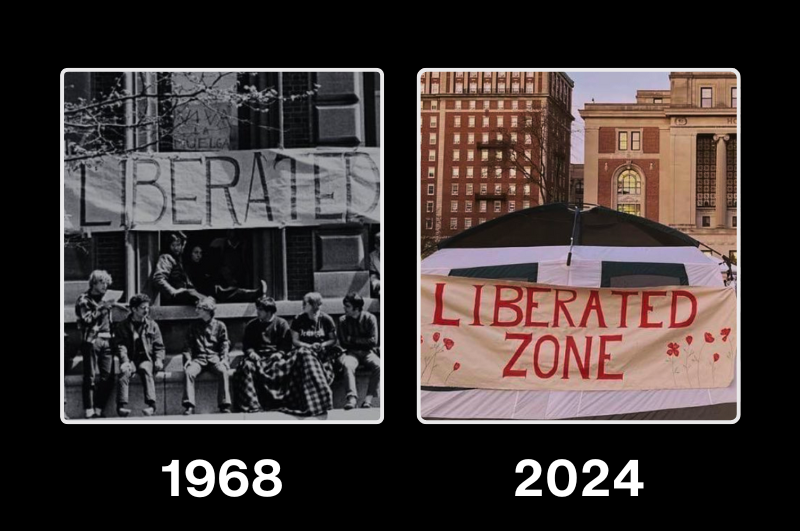 Columbia protests in 1968 and 2024.
