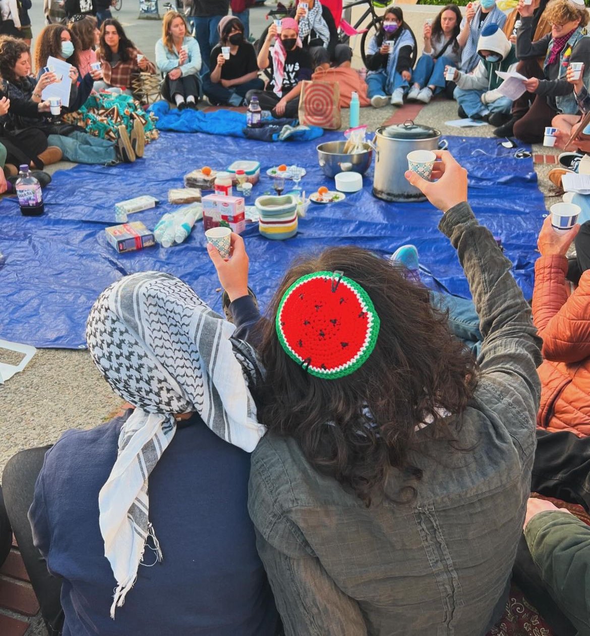 student encampment celebrating passover