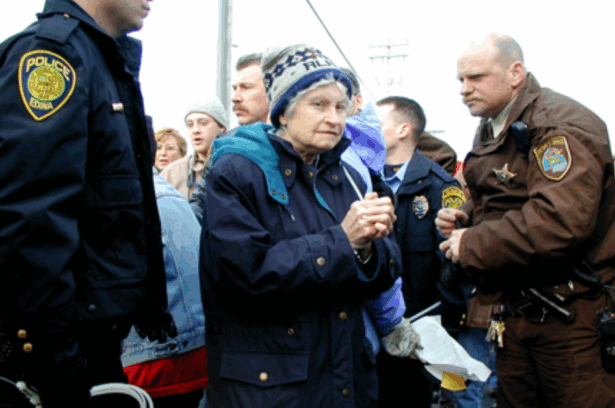 Sister Rita Steinhagen being arrested at Alliant Techsystems