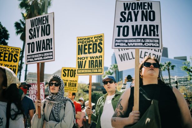 Antiwar protesters march in Los Angeles, CA, demanding an end to the Iran war. (X/ANSWER Coalition)
