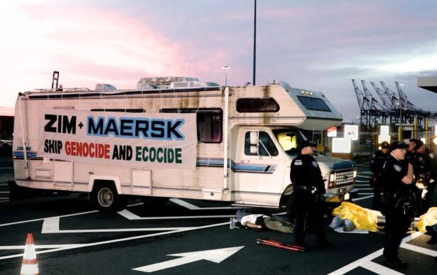 Protesters attempted to block the port of New Jersey with a chain of bodies connecting a truck and an RV.