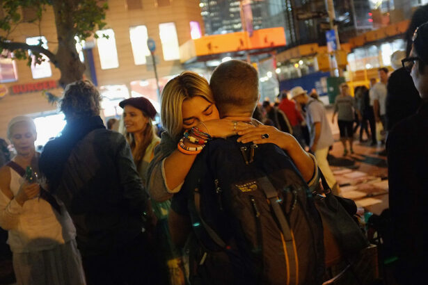 Occupy Wall Street activists embrace after a three-week encampment in Zuccotti Park, New York City on Oct. 11, 2011. (Getty/Spencer Platt)